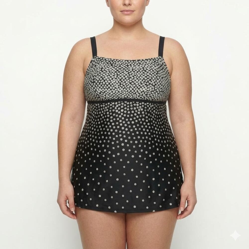 LONGITUDE NWT $139 Empire Waist Daisy Print Swim Dress 16W
